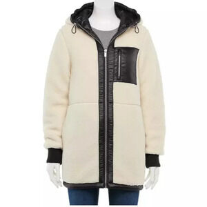 Green Envy Women's Reversible Sherpa Puffer Coat Black Ivory  MSRP $160 Sz XL